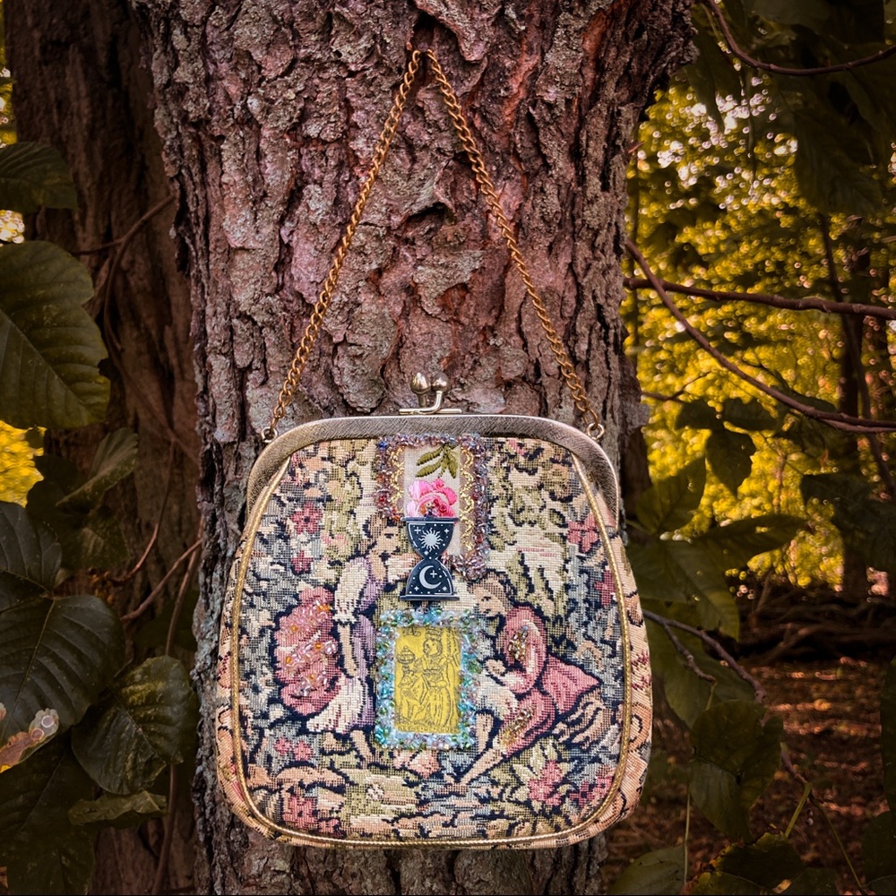 Vintage Tarot Tapestry Queen of Cups Lovers Purse Bag